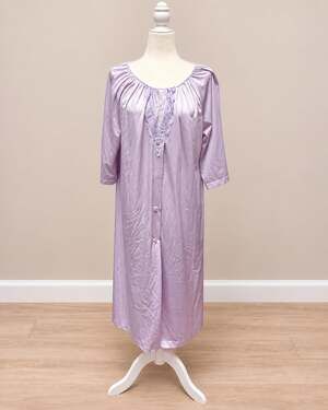 Vintage Shadowline Lavender Nylon Long Sleeve Lace Nightgown